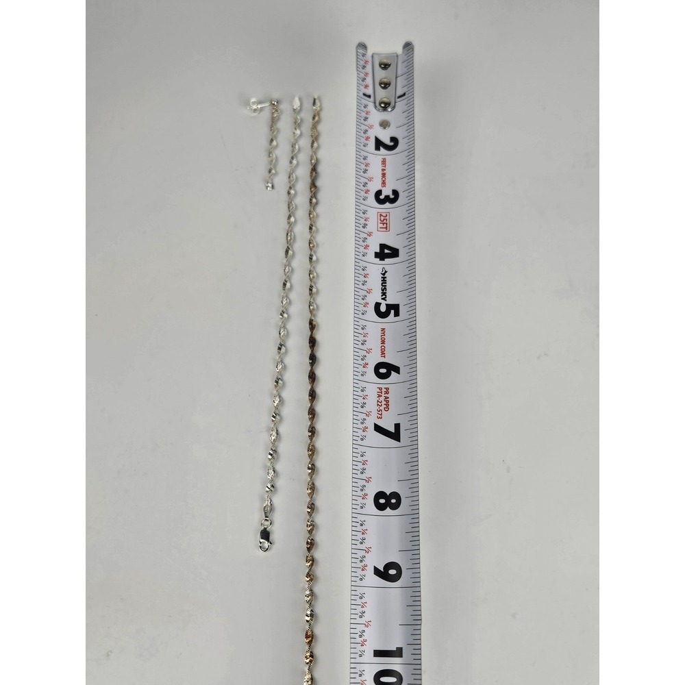 925 Sterling Silver Two Tone Singapore Chain Necklace Bracelet Earring Set Italy - Picture 9 of 10